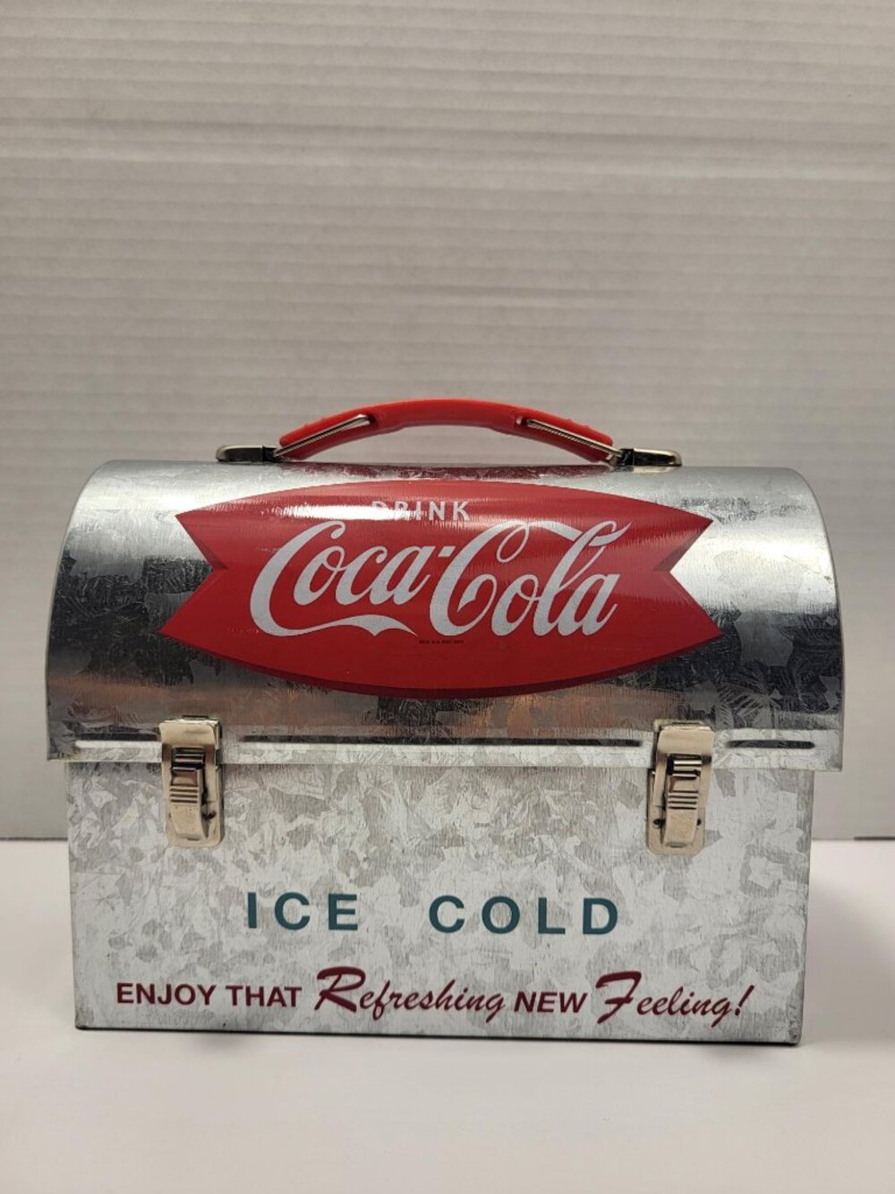 Retro Coca-Cola Galvanized Metal Dome Tin Lunch Box